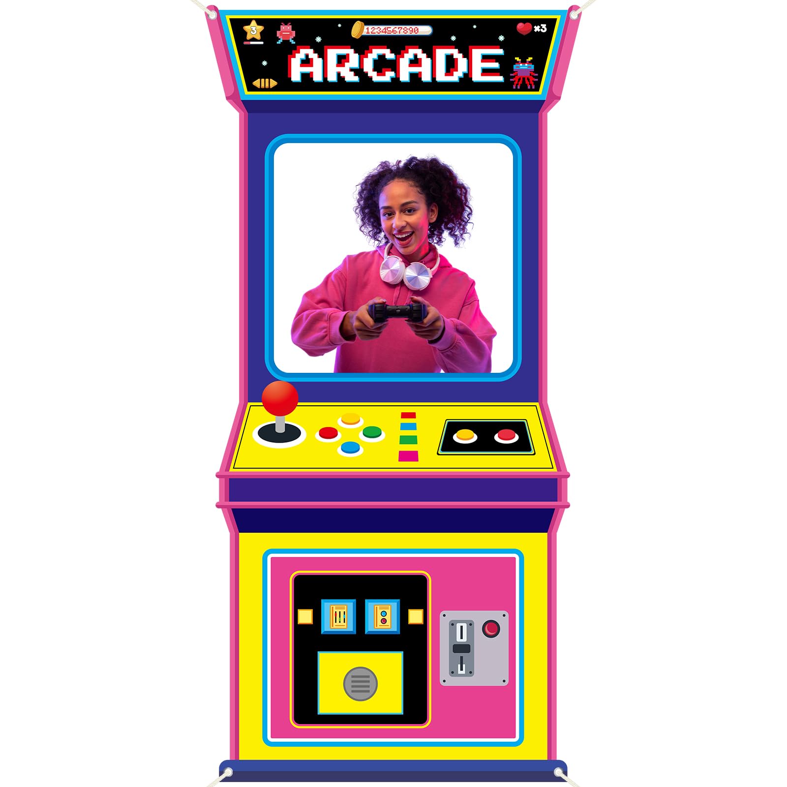 Background Retro Gaming - レトロビデオゲームファブリックアーケードゲーム写真背景ネオンパーティーフォトブース小道具80年代90年代風装飾吊り下げバナー