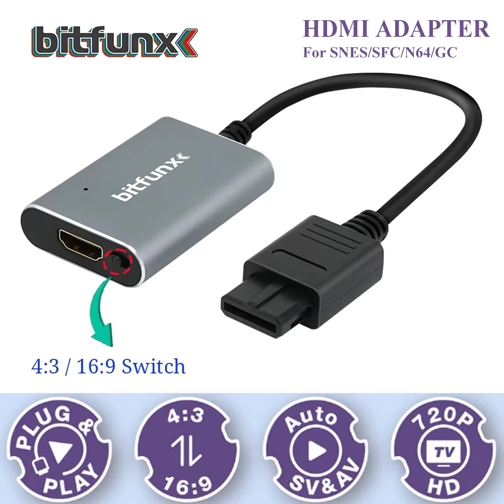Retro Gaming N64 - Bitfunx 720P Svideo/AV to HDMI アダプター