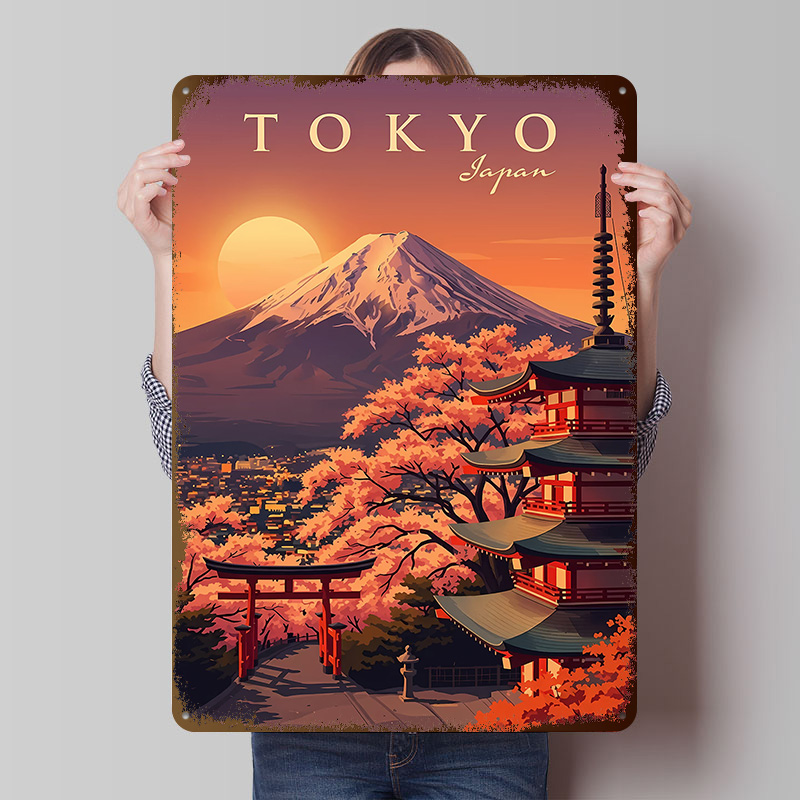 Retro Gaming Tokyo - 東京日本ヴィンテージ旅行メタルポスターカスタムウォールアートレトロヴィンテージブリキ看板男性用洞窟マンケーブ装飾ゲーミングホーム用
