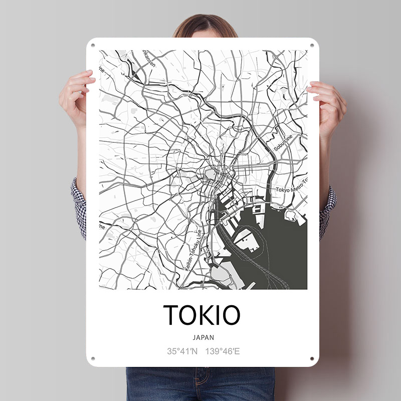 Retro Gaming Tokyo - 東京市地図プリントポスターカスタマイズされたレトロな壁アートヴィンテージメタルブリキ看板家庭用ゲームルーム装飾ガレージハウス用