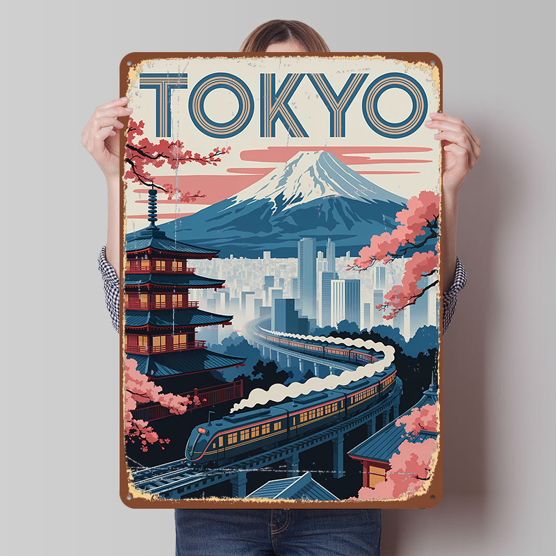 東京旅行 トレインと塔の絵柄ブリキポスター カスタムウォール - Retro Gaming Tokyo のレビューと価格